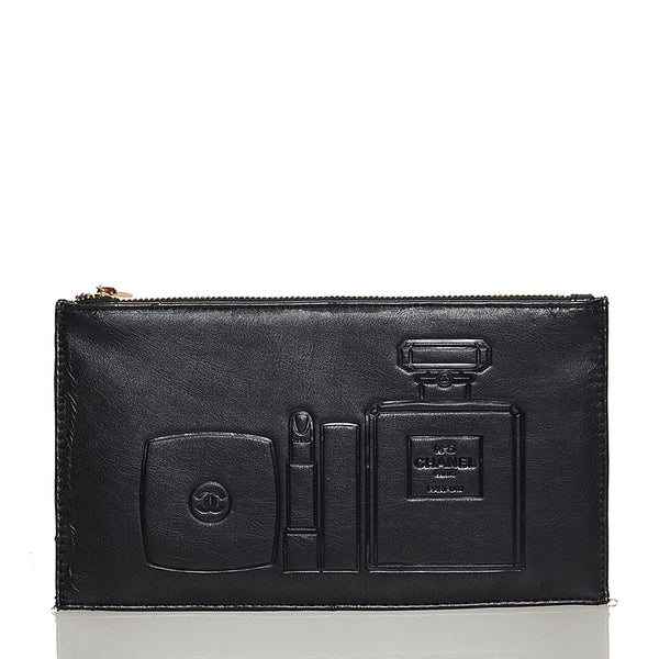 シャネル ノベルティー ポーチ ブラック レザー レディース CHANEL 【中古】