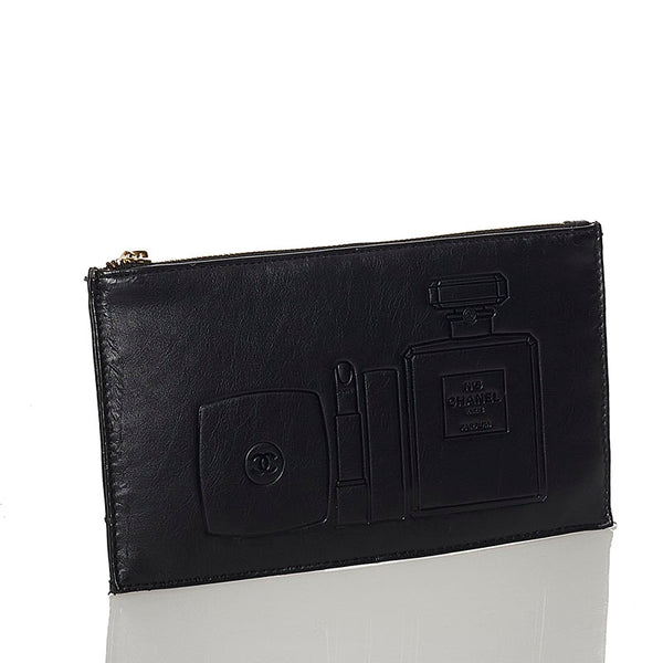 シャネル ノベルティー ポーチ ブラック レザー レディース CHANEL 【中古】