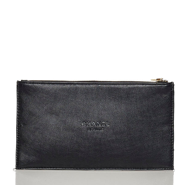 シャネル ノベルティー ポーチ ブラック レザー レディース CHANEL 【中古】