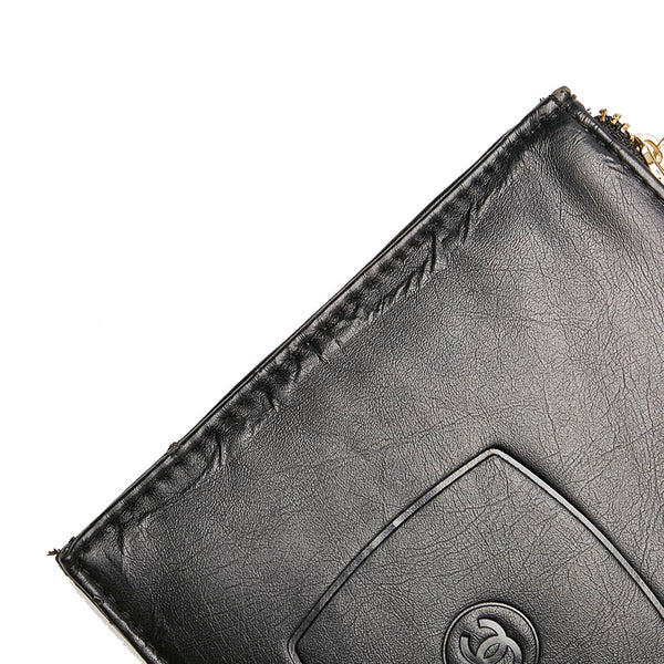 シャネル ノベルティー ポーチ ブラック レザー レディース CHANEL 【中古】