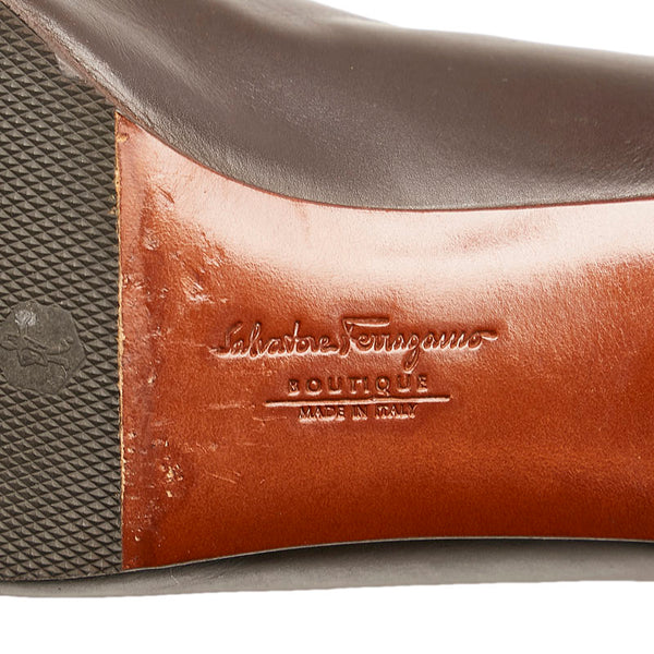 サルヴァトーレフェラガモ スクエアトゥ パンプス ブラウン レザー レディース Salvatore Ferragamo 【中古】