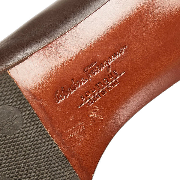 サルヴァトーレフェラガモ スクエアトゥ パンプス ブラウン レザー レディース Salvatore Ferragamo 【中古】