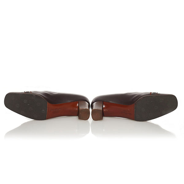 サルヴァトーレフェラガモ スクエアトゥ パンプス ブラウン レザー レディース Salvatore Ferragamo 【中古】