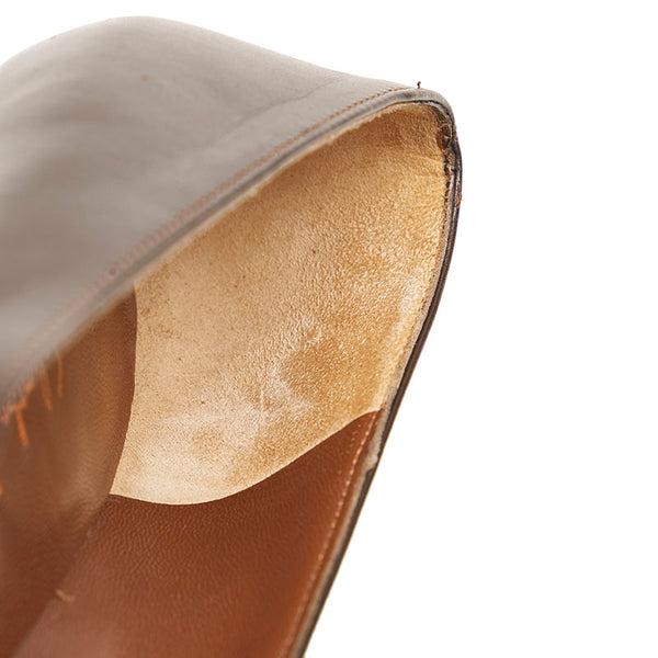 サルヴァトーレフェラガモ スクエアトゥ パンプス ブラウン レザー レディース Salvatore Ferragamo 【中古】