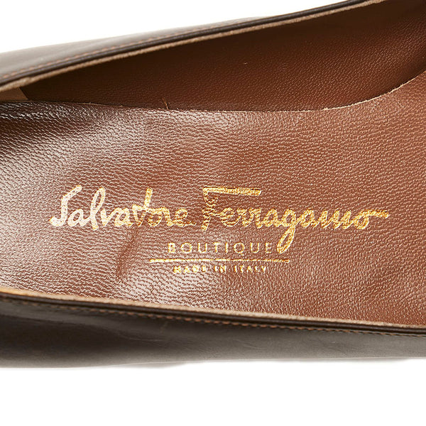サルヴァトーレフェラガモ スクエアトゥ パンプス ブラウン レザー レディース Salvatore Ferragamo 【中古】
