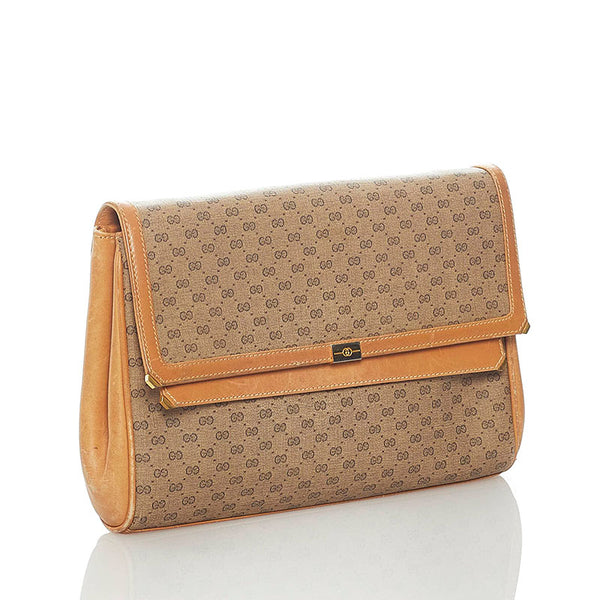 グッチ クラッチバッグ セカンドバッグ ベージュ ブラウン PVC レザー レディース GUCCI 【中古】