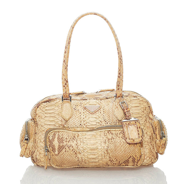 プラダ パイソン 蛇 ショルダーバッグ ベージュ レザー レディース PRADA 【中古】