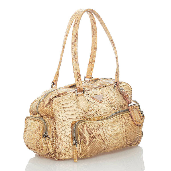 プラダ パイソン 蛇 ショルダーバッグ ベージュ レザー レディース PRADA 【中古】