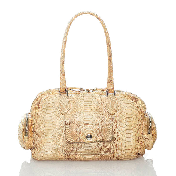 プラダ パイソン 蛇 ショルダーバッグ ベージュ レザー レディース PRADA 【中古】