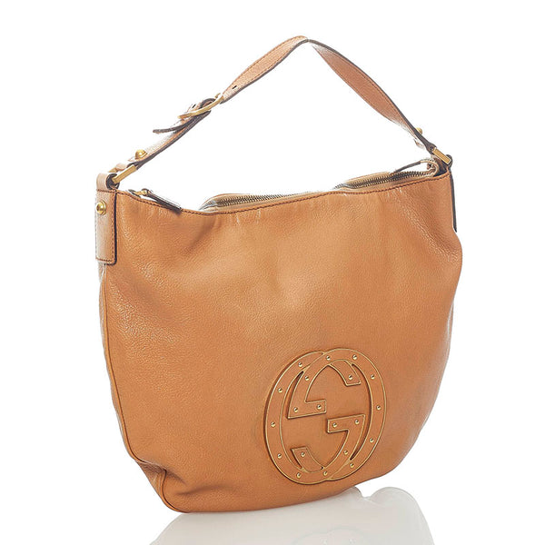 グッチ インターロッキングG ワンショルダーバッグ 121548 ブラウン レザー レディース GUCCI 【中古】