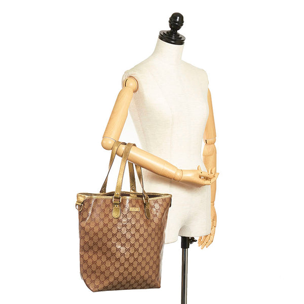 グッチ GGクリスタル ハンドバッグ トートバッグ 189896 ブラウン ゴールド PVC レザー レディース GUCCI 【中古】