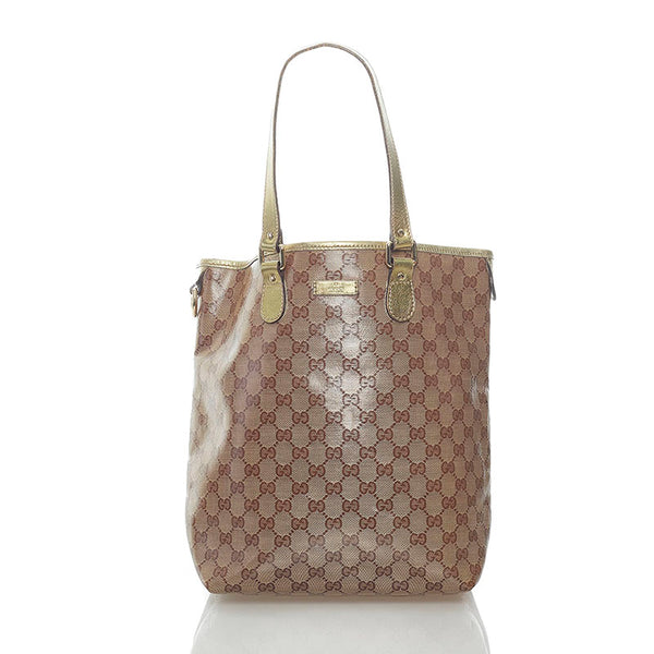 グッチ GGクリスタル ハンドバッグ トートバッグ 189896 ブラウン ゴールド PVC レザー レディース GUCCI 【中古】