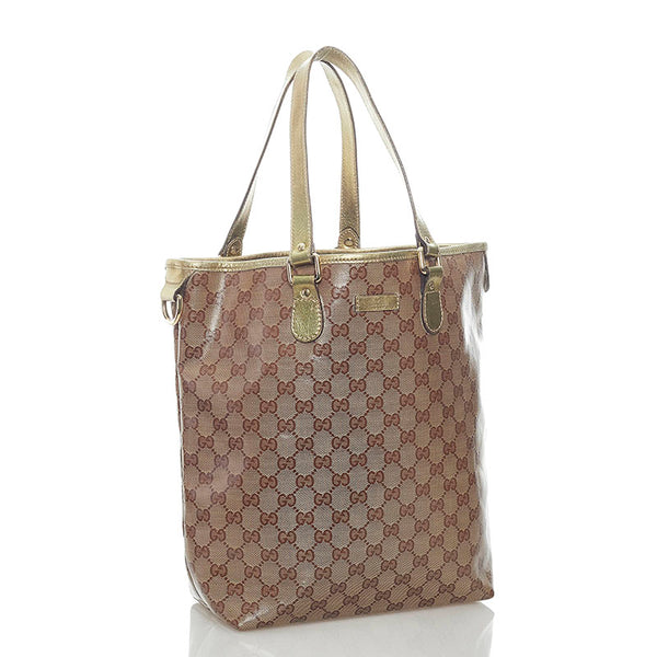 グッチ GGクリスタル ハンドバッグ トートバッグ 189896 ブラウン ゴールド PVC レザー レディース GUCCI 【中古】