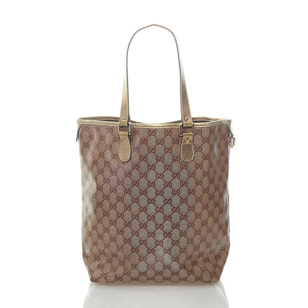 グッチ GGクリスタル ハンドバッグ トートバッグ 189896 ブラウン ゴールド PVC レザー レディース GUCCI 【中古】