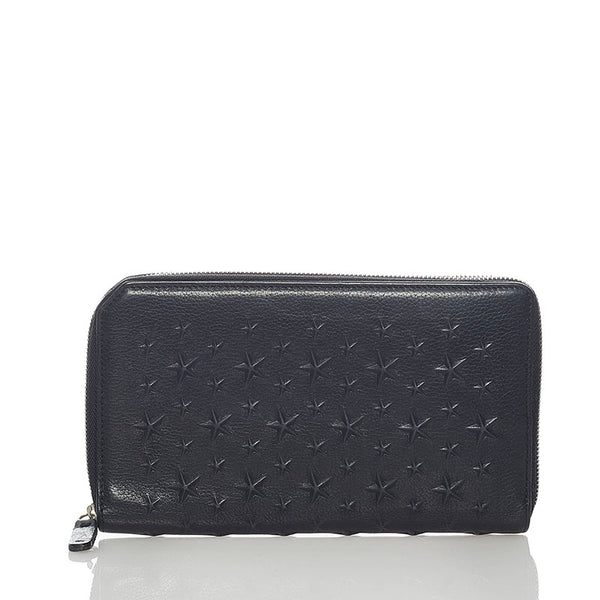 ジミーチュウ 星 スター オーガナイザー ラウンドファスナー 長財布 ブラック レザー メンズ JIMMY CHOO 【中古】