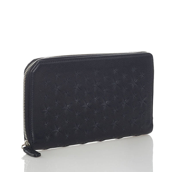 ジミーチュウ 星 スター オーガナイザー ラウンドファスナー 長財布 ブラック レザー メンズ JIMMY CHOO 【中古】
