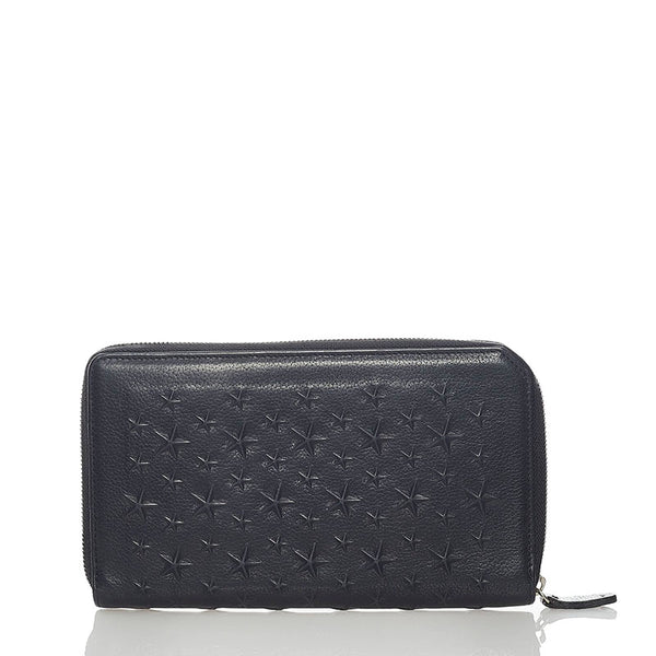 ジミーチュウ 星 スター オーガナイザー ラウンドファスナー 長財布 ブラック レザー メンズ JIMMY CHOO 【中古】