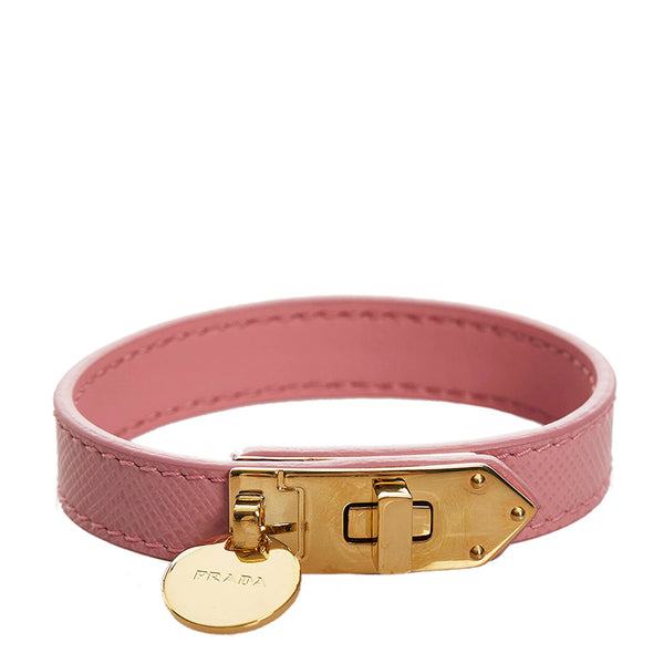 プラダ サフィアーノ ターンロック ブレスレット ピンク レザー レディース PRADA 【中古】