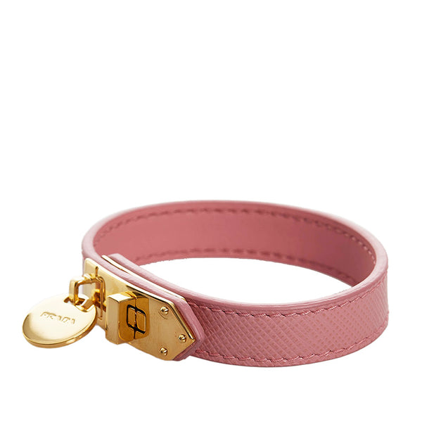 プラダ サフィアーノ ターンロック ブレスレット ピンク レザー レディース PRADA 【中古】