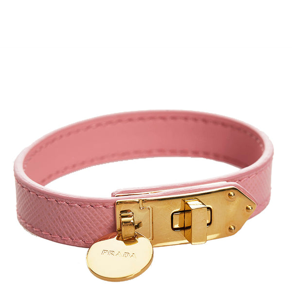 プラダ サフィアーノ ターンロック ブレスレット ピンク レザー レディース PRADA 【中古】
