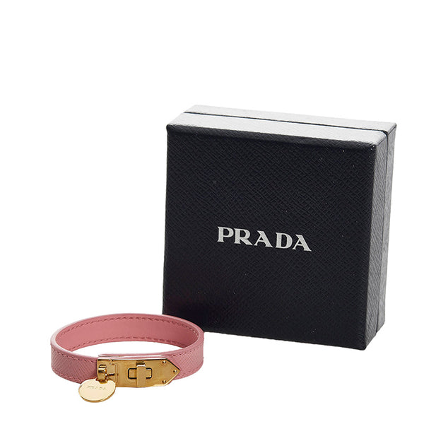 プラダ サフィアーノ ターンロック ブレスレット ピンク レザー レディース PRADA 【中古】