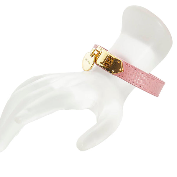 プラダ サフィアーノ ターンロック ブレスレット ピンク レザー レディース PRADA 【中古】
