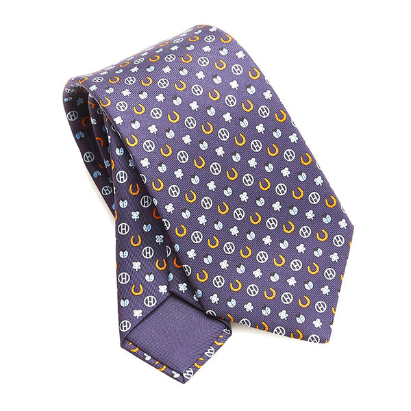 エルメス Hロゴ てんとう虫 総柄 ネクタイ ネイビー シルク メンズ HERMES 【中古】