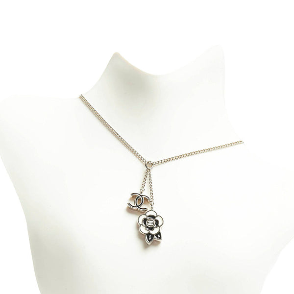 シャネル ココマーク カメリア ネックレス シルバー ブラック ホワイト メタル レディース CHANEL 【中古】