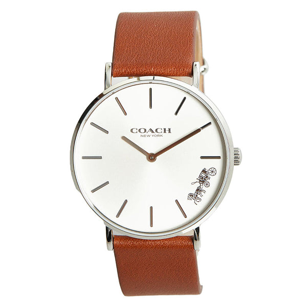 コーチ ペリー 腕時計 14503120 クオーツ シルバー文字盤 ステンレス レザー レディース COACH 【中古】