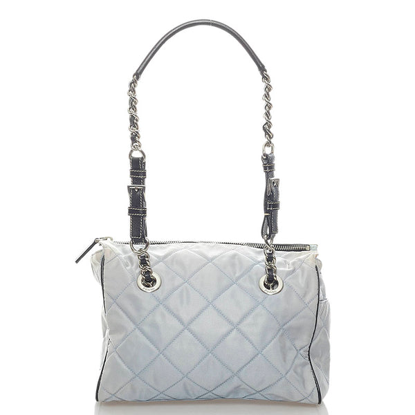 プラダ キルティングショルダー ショルダーバッグ BR2236 ライトブルー ブラック ナイロン レザー レディース PRADA 【中古】