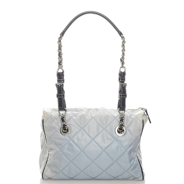 プラダ キルティングショルダー ショルダーバッグ BR2236 ライトブルー ブラック ナイロン レザー レディース PRADA 【中古】