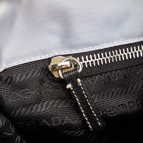 プラダ キルティングショルダー ショルダーバッグ BR2236 ライトブルー ブラック ナイロン レザー レディース PRADA 【中古】