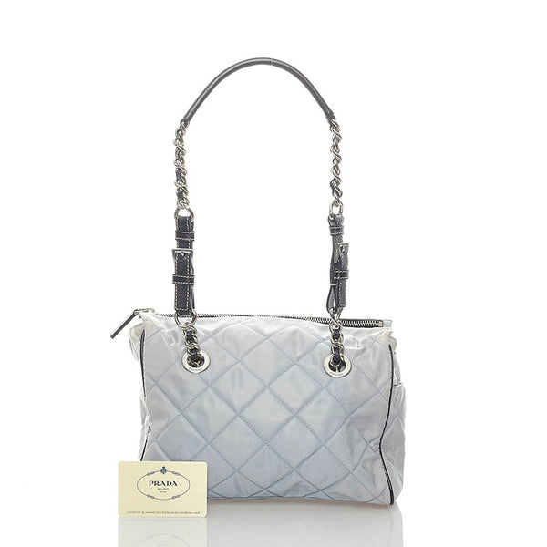 プラダ キルティングショルダー ショルダーバッグ BR2236 ライトブルー ブラック ナイロン レザー レディース PRADA 【中古】