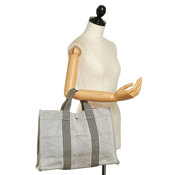 エルメス エールライン ニューフールトゥ MM トートバッグ ハンドバッグ グレー キャンバス メンズ HERMES 【中古】