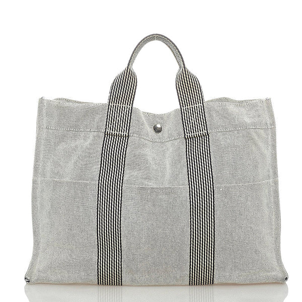 エルメス エールライン ニューフールトゥ MM トートバッグ ハンドバッグ グレー キャンバス メンズ HERMES 【中古】