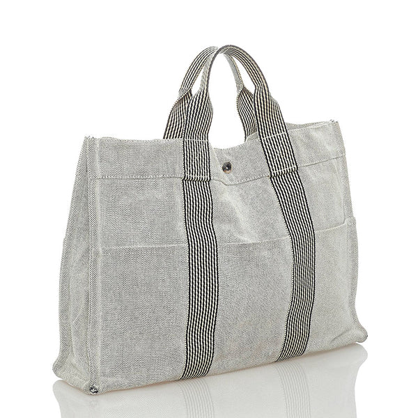 エルメス エールライン ニューフールトゥ MM トートバッグ ハンドバッグ グレー キャンバス メンズ HERMES 【中古】