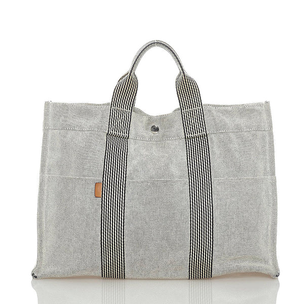 エルメス エールライン ニューフールトゥ MM トートバッグ ハンドバッグ グレー キャンバス メンズ HERMES 【中古】