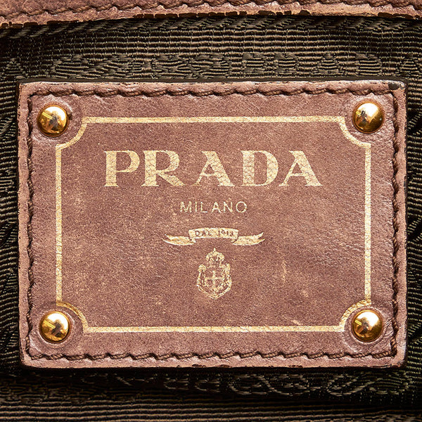 プラダ ギャザー ハンドバッグ グレー レザー レディース PRADA 【中古】