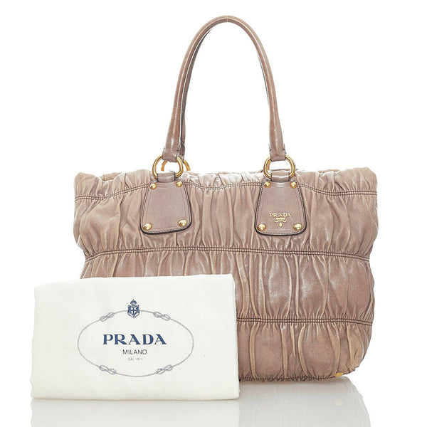 プラダ ギャザー ハンドバッグ グレー レザー レディース PRADA 【中古】