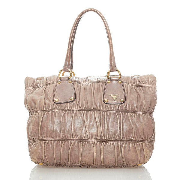 プラダ ギャザー ハンドバッグ グレー レザー レディース PRADA 【中古】