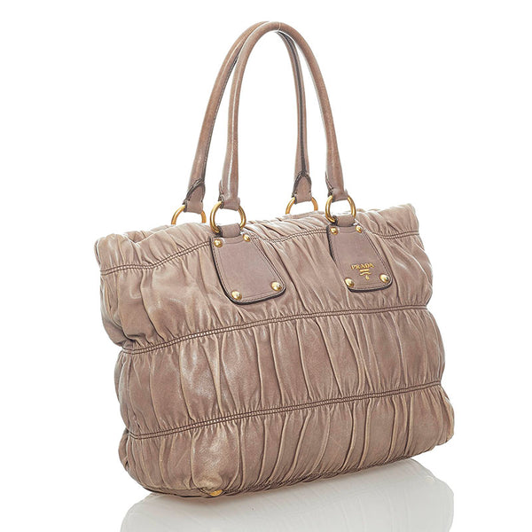 プラダ ギャザー ハンドバッグ グレー レザー レディース PRADA 【中古】