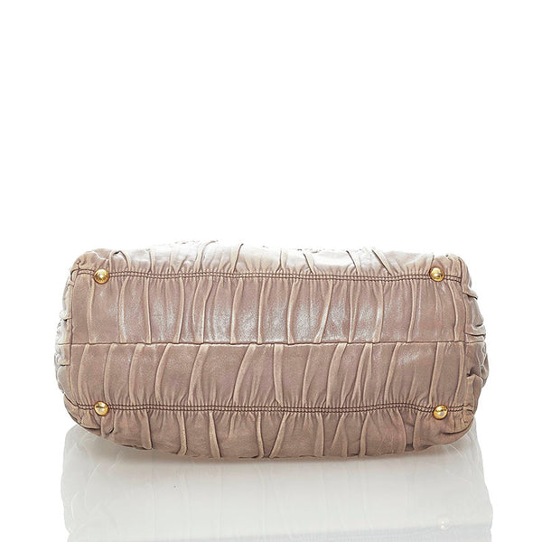プラダ ギャザー ハンドバッグ グレー レザー レディース PRADA 【中古】