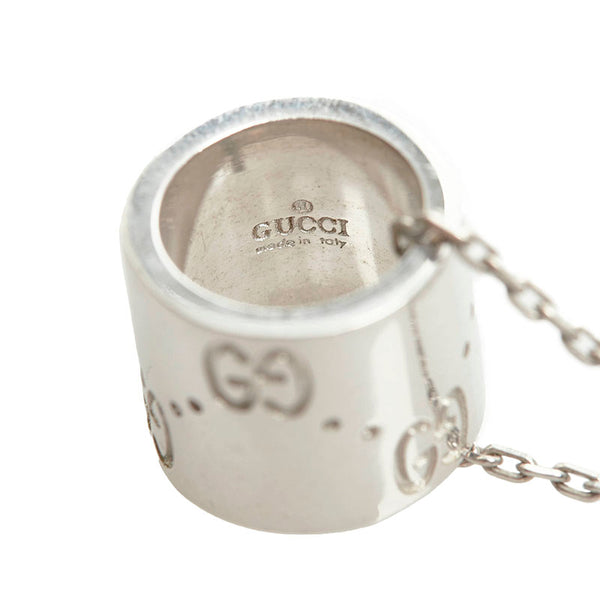 グッチ GGアイコン ネックレス シルバー K18WG ホワイトゴールド レディース GUCCI 【中古】