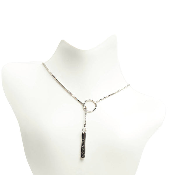 グッチ ロゴ ネックレス K18WG ホワイトゴールド レディース GUCCI 【中古】