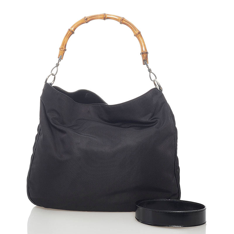 グッチ バンブー ショルダーバッグ 2WAY 001 1577 ブラック ナイロン レザー レディース GUCCI 【中古】