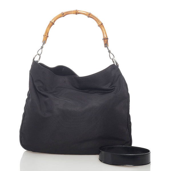 グッチ バンブー ショルダーバッグ 2WAY 001 1577 ブラック ナイロン レザー レディース GUCCI 【中古】