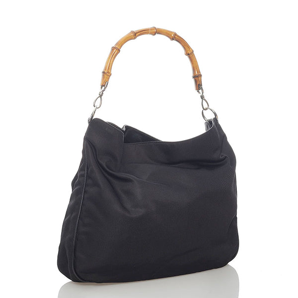 グッチ バンブー ショルダーバッグ 2WAY 001 1577 ブラック ナイロン レザー レディース GUCCI 【中古】