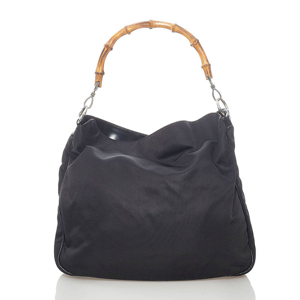 グッチ バンブー ショルダーバッグ 2WAY 001 1577 ブラック ナイロン レザー レディース GUCCI 【中古】