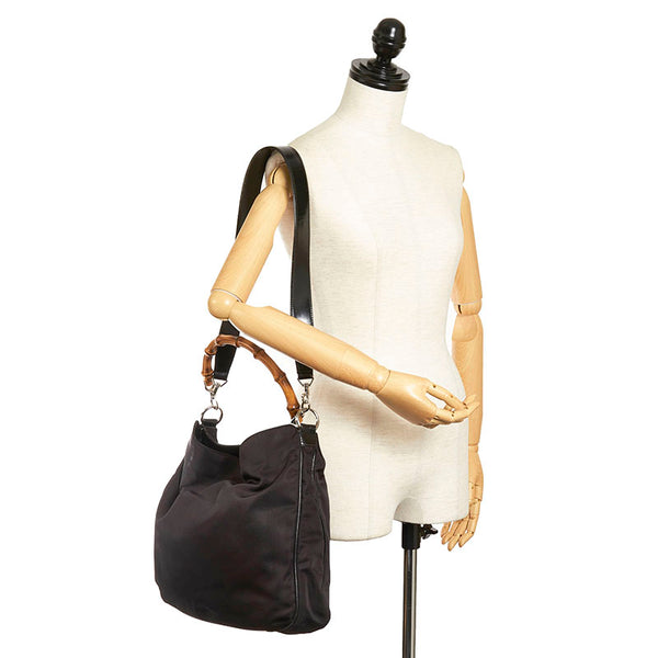グッチ バンブー ショルダーバッグ 2WAY 001 1577 ブラック ナイロン レザー レディース GUCCI 【中古】