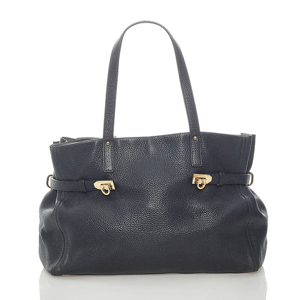 サルヴァトーレフェラガモ ガンチーニ トートバッグ GU-21 F074 ブラック レザー レディース Salvatore Ferragamo 【中古】